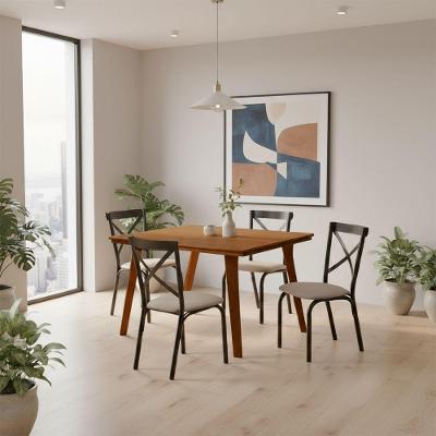 Mesa De Jantar Millena 80x80 Em Madeira Maciça Estilo Contemporâneo Castanho