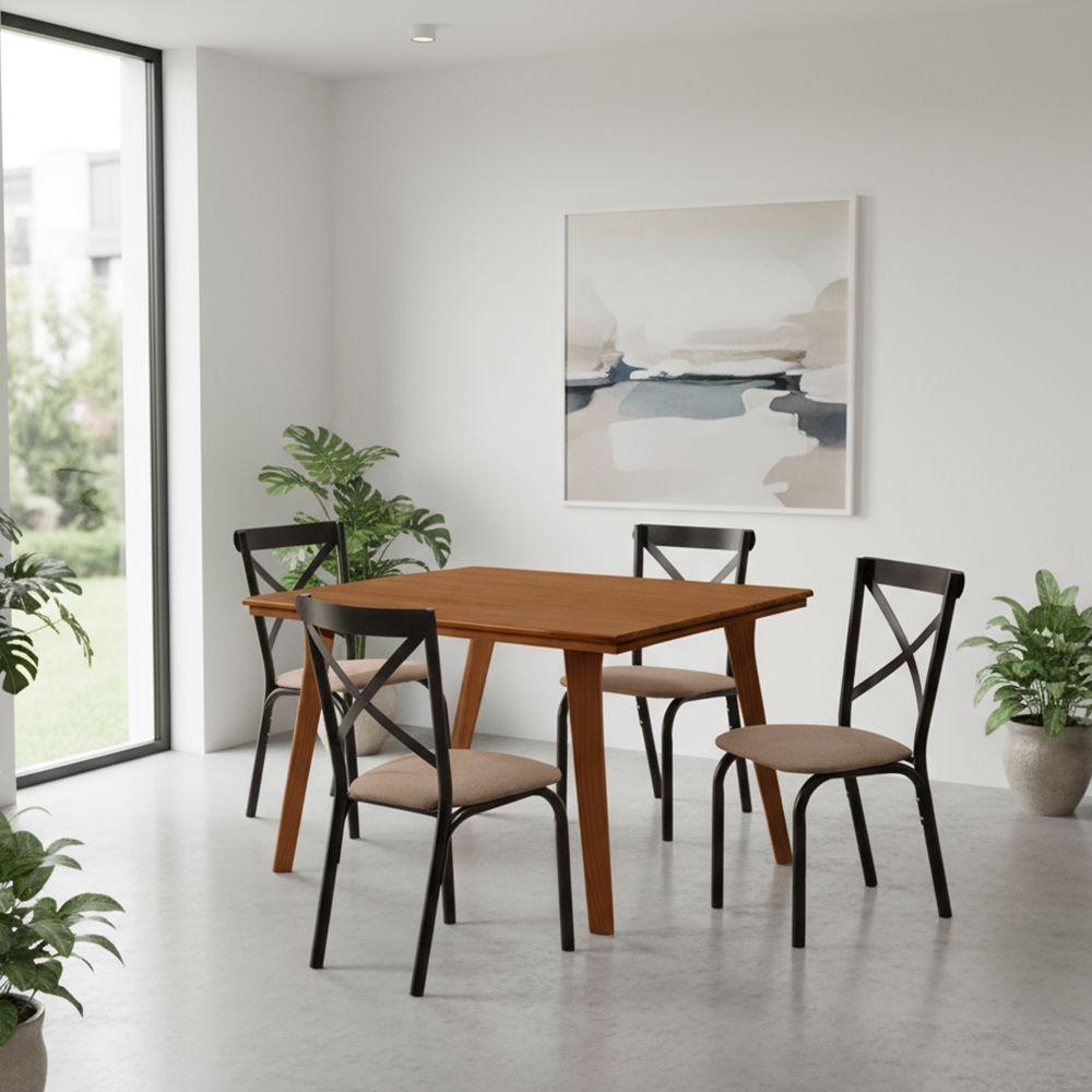 Mesa De Jantar Millena 120cm Em Madeira Maciça Estilo Contemporâneo Castanho - 1