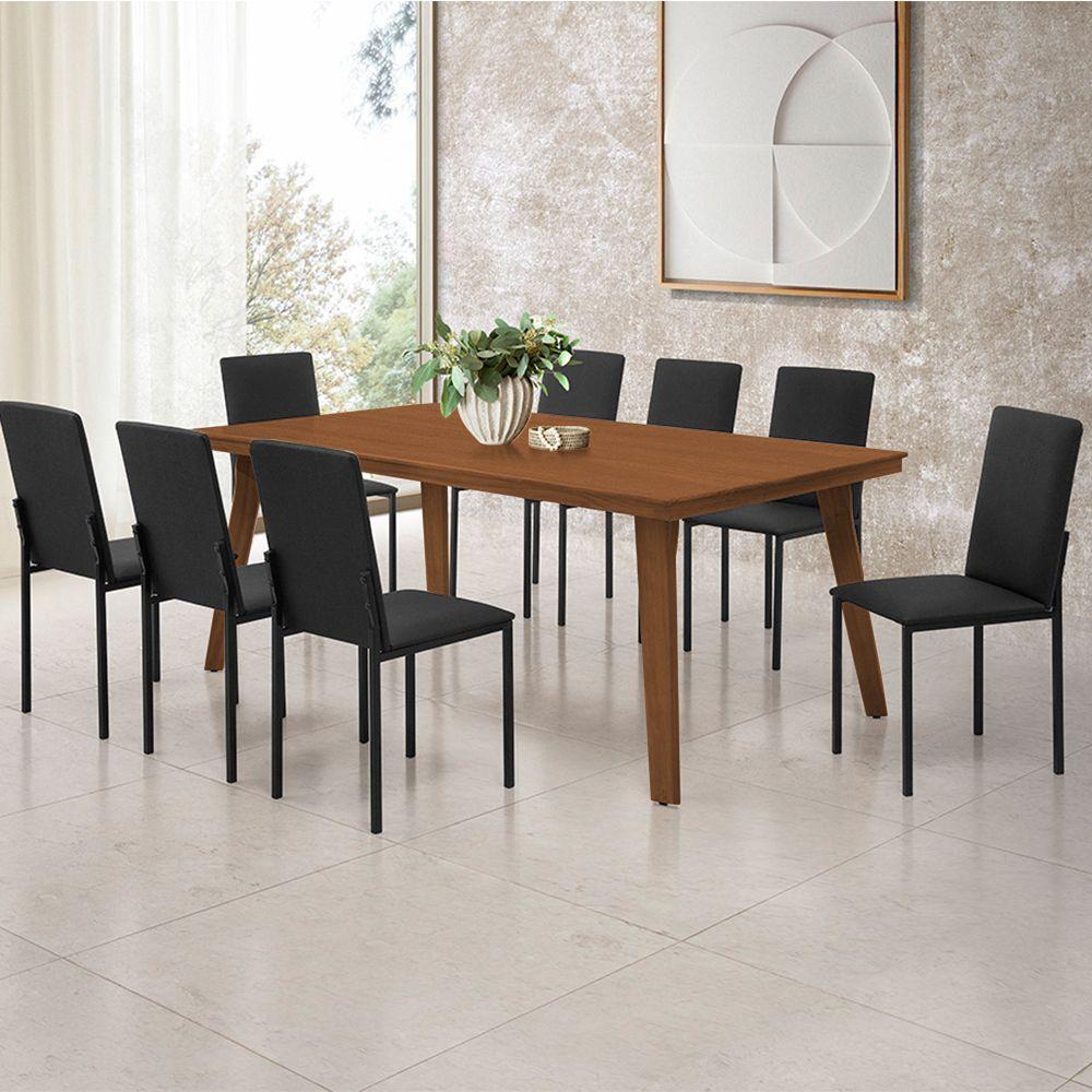 Mesa De Jantar Millena 180cm Em Madeira Maciça Estilo Contemporâneo Castanho - 1