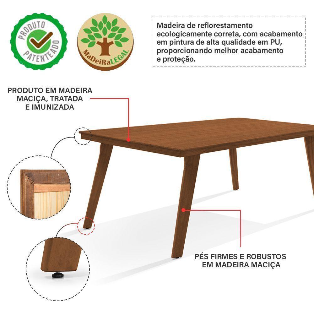 Mesa De Jantar Millena 180cm Em Madeira Maciça Estilo Contemporâneo Castanho - 2
