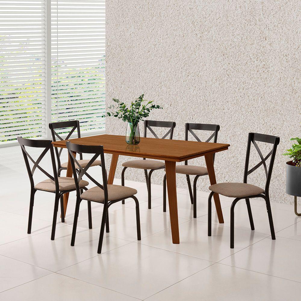 Mesa De Jantar Millena 160cm Em Madeira Maciça Estilo Contemporâneo Castanho - 1