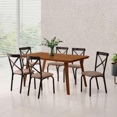 Mesa De Jantar Millena 160cm Em Madeira Maciça Estilo Contemporâneo Castanho