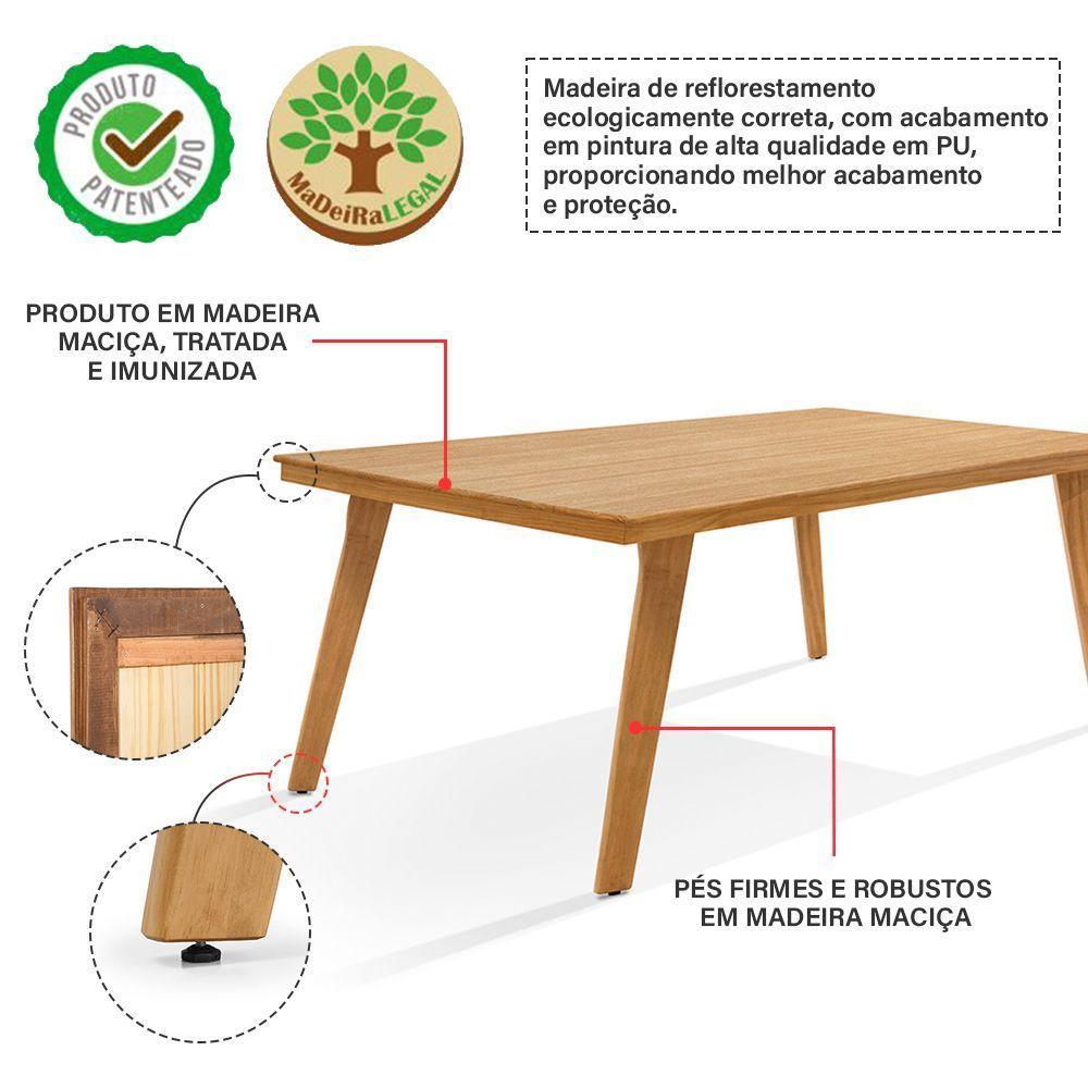 Mesa De Jantar Millena 180cm Em Madeira Maciça Estilo Contemporâneo Imbuia - 2