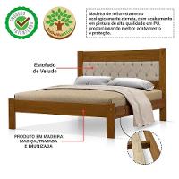 Cama De Casal Viena Com Cabeceira Captonê Veludo Bege Madeira Castanho - 3