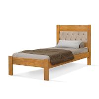 Cama De Solteiro De Madeira Imbuia Viena Com Cabeceira Estofada Veludo Bege - 2