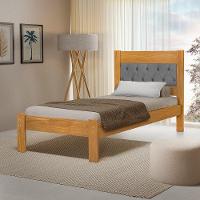 Cama De Solteiro De Madeira Imbuia Viena Com Cabeceira Estofada Veludo Cinza - 1