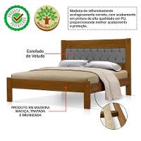 Cama De Casal De Madeira Castanho Viena Com Cabeceira Estofada Veludo Cinza - 2