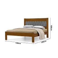 Cama De Casal De Madeira Castanho Viena Com Cabeceira Estofada Veludo Cinza - 3