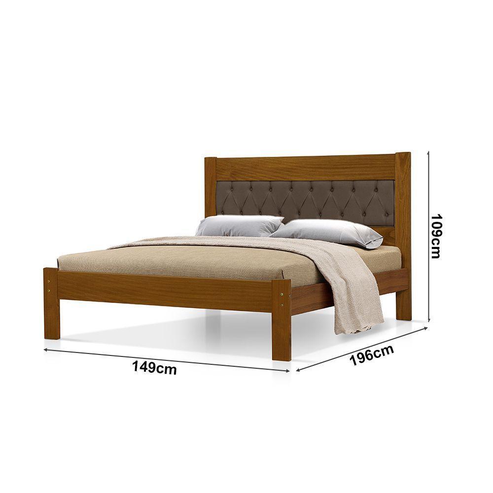 Cama De Casal De Madeira Castanho Viena Com Cabeceira Estofada Veludo Marrom - 4