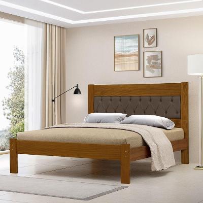 Cama De Casal De Madeira Castanho Viena Com Cabeceira Estofada Veludo Marrom