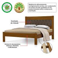 Cama De Casal De Madeira Castanho Viena Com Cabeceira Estofada Veludo Marrom - 3