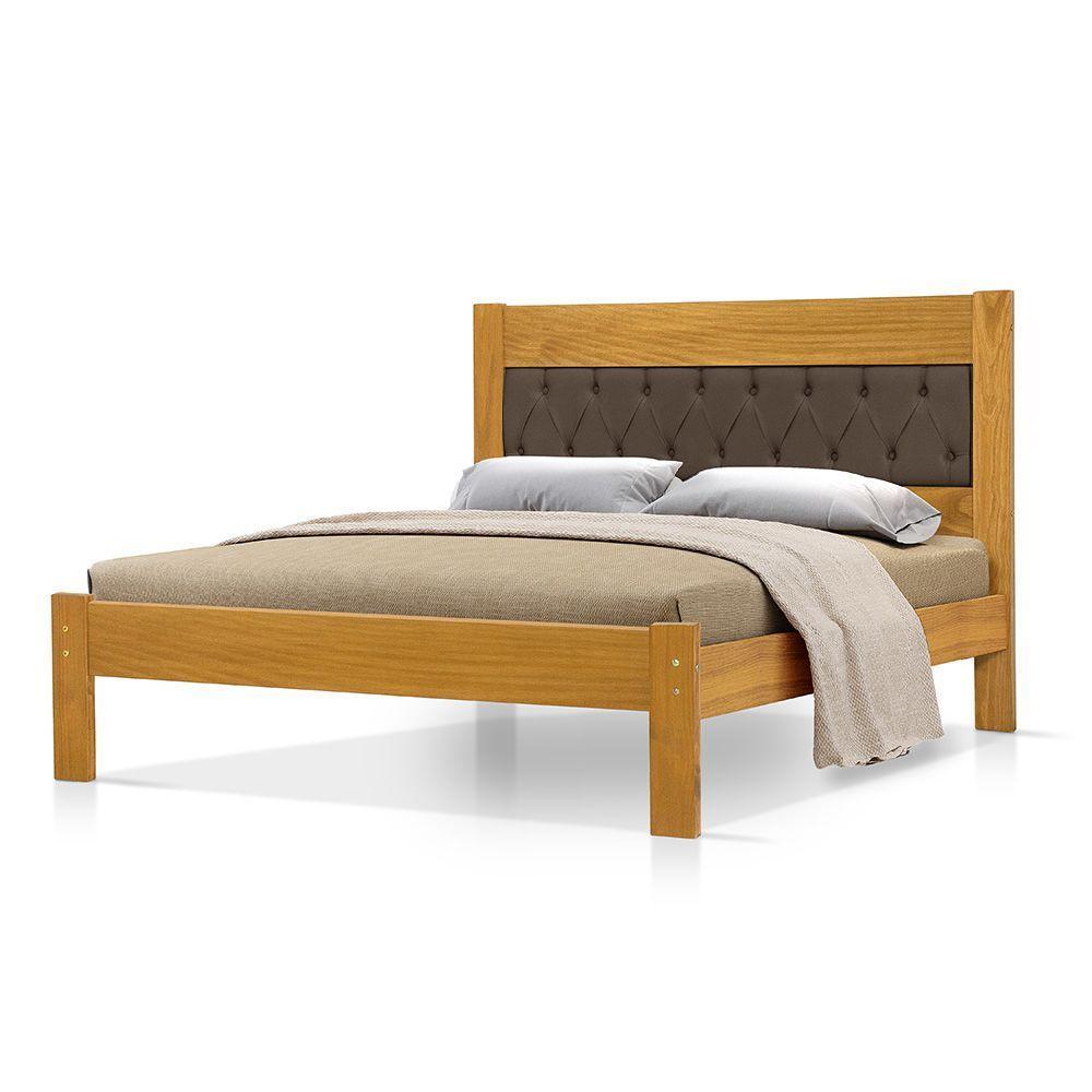 Cama De Casal Viena Com Cabeceira Captonê Veludo Marrom Madeira Imbuia - 2