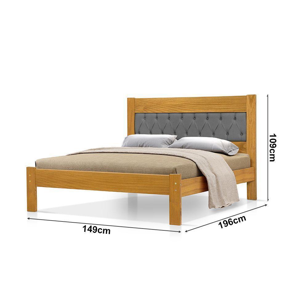 Cama De Casal Viena Com Cabeceira Captonê Veludo Cinza Madeira Imbuia - 4