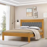 Cama De Casal Viena Com Cabeceira Captonê Veludo Cinza Madeira Imbuia - 1