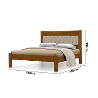 Cama De Casal De Madeira Castanho Viena Com Cabeceira Estofada Veludo Bege - 4