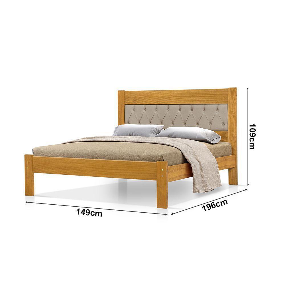 Cama De Casal Viena Com Cabeceira Captonê Veludo Bege Madeira Imbuia - 2