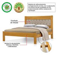Cama De Casal Viena Com Cabeceira Captonê Veludo Bege Madeira Imbuia - 4
