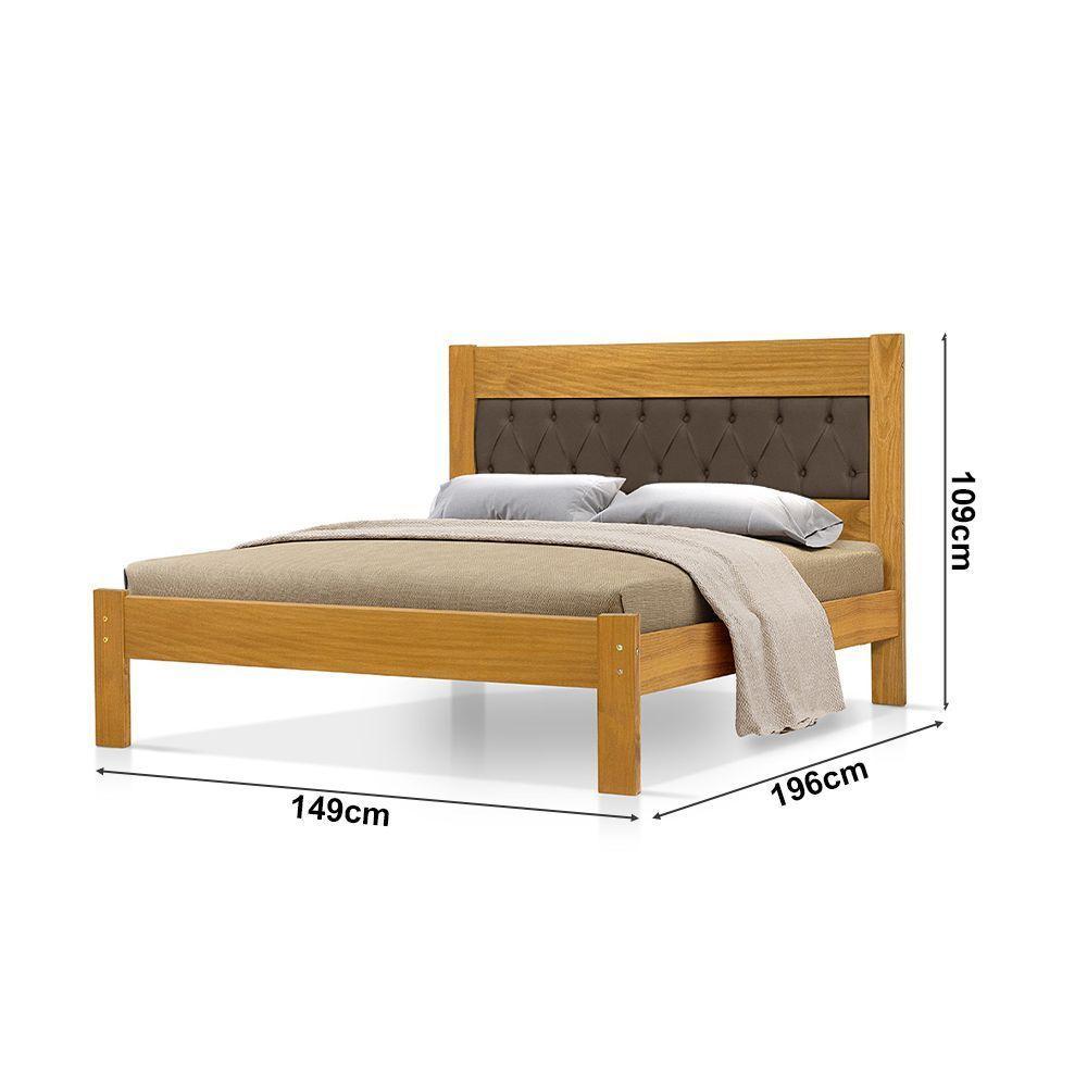 Cama De Casal De Madeira Imbuia Viena Com Cabeceira Estofada Veludo Marrom - 4