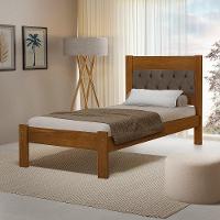 Cama De Solteiro Viena Com Cabeceira Captonê Veludo Marrom Madeira Castanho - 1