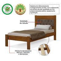 Cama De Solteiro Viena Com Cabeceira Captonê Veludo Marrom Madeira Castanho - 3