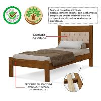 Cama De Solteiro De Madeira Castanho Viena Com Cabeceira Estofada Veludo Bege - 3