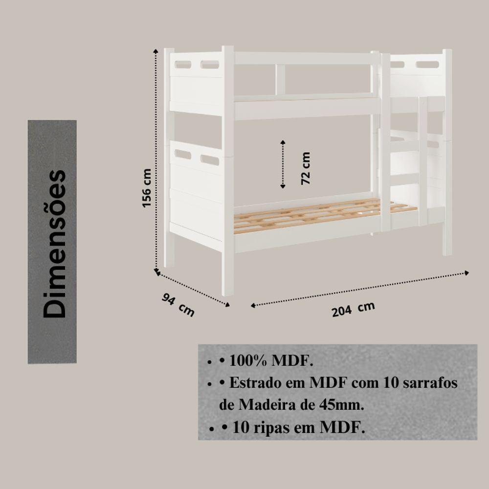 Beliche Solteiro Reforçada + 2 Colchões D33 14 Cm Premium Branco - 4