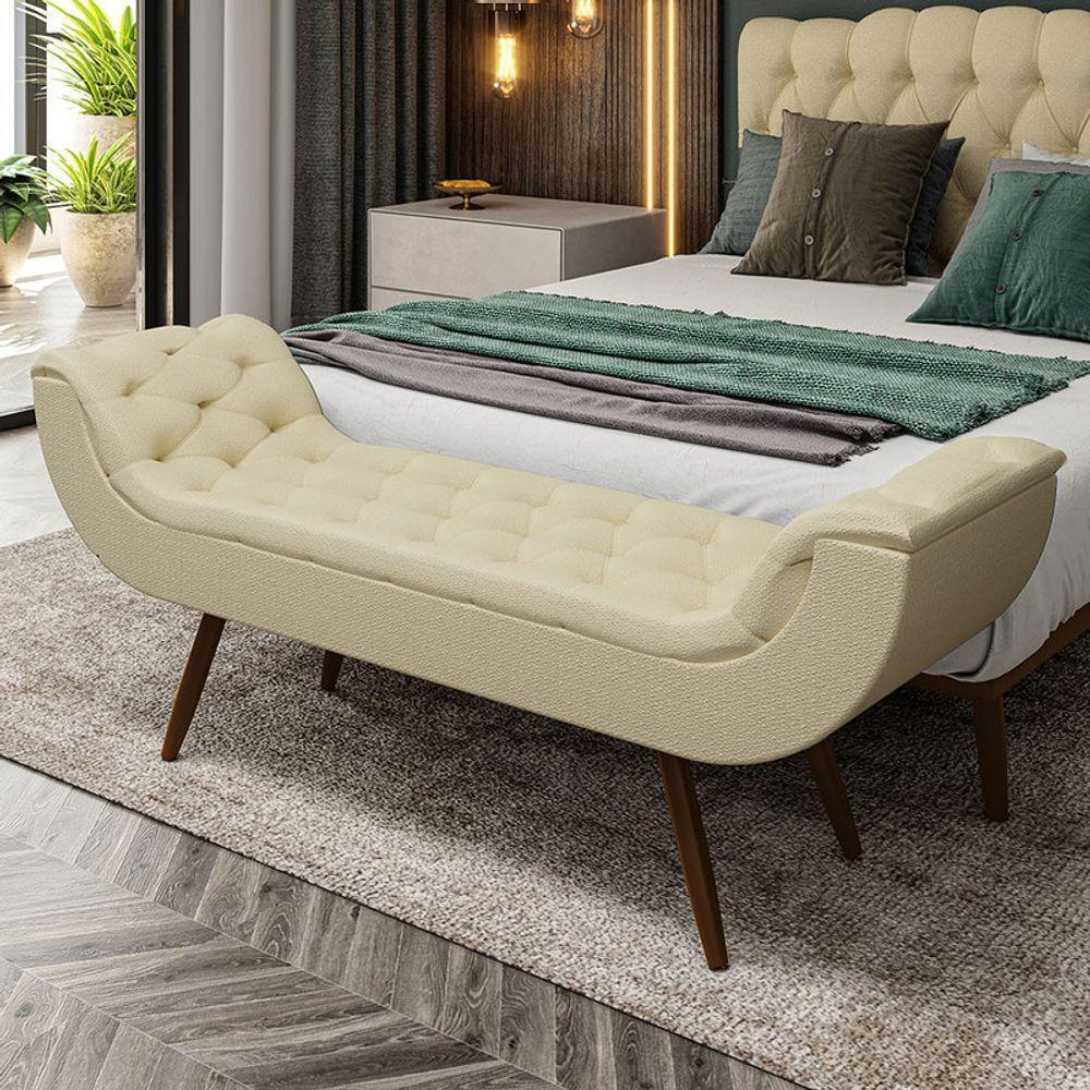 Recamier Puff Estofado King 195 Cm Drusa Linho Creme - 1