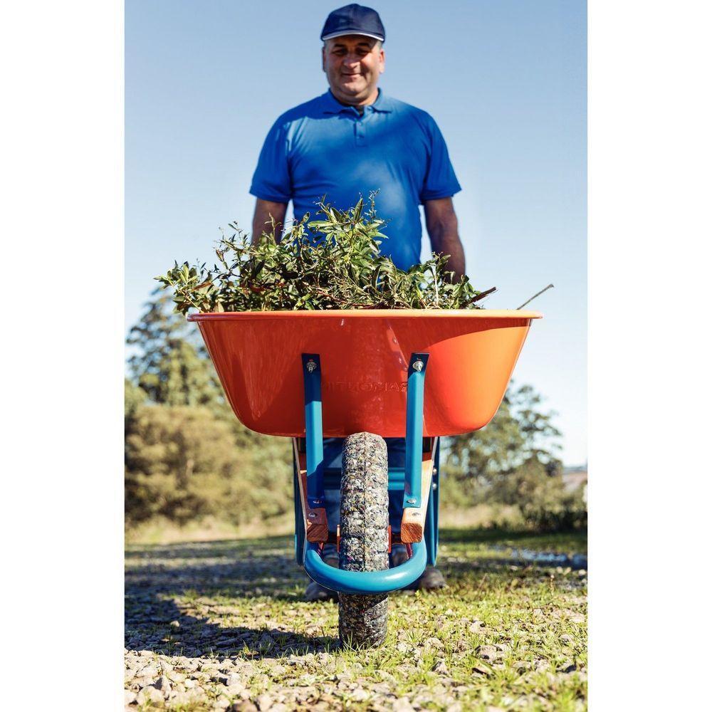 Carrinho De Mão Tramontina Caçamba Extrafunda Metálica Laranja 80 L Braço Madeira Pneu Maciço Tramontina - 4