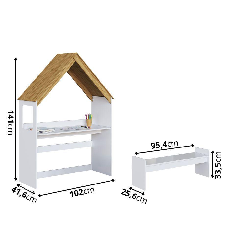 Escrivaninha Casinha Com Banco Infantil Montessoriana 100% Mdf - 2