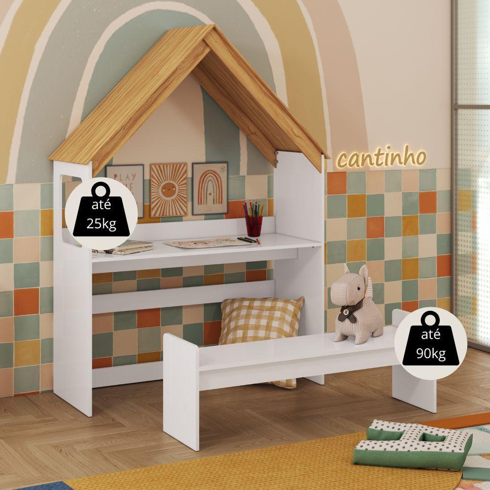 Escrivaninha Casinha Com Banco Infantil Montessoriana 100% Mdf - 3