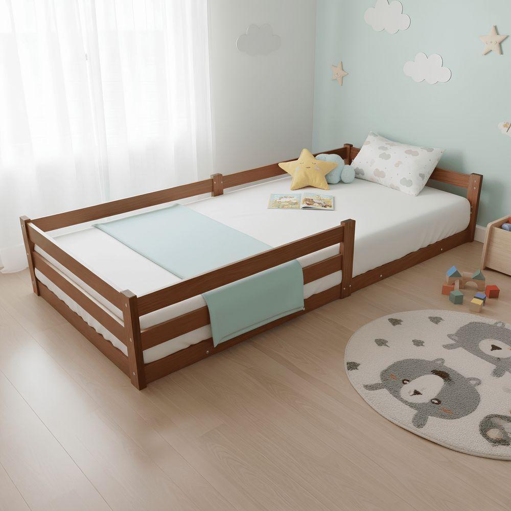 Cama Solteiro Infantil Montessoriana 100% Madeira Com Proteção Lateral Atraente - 1