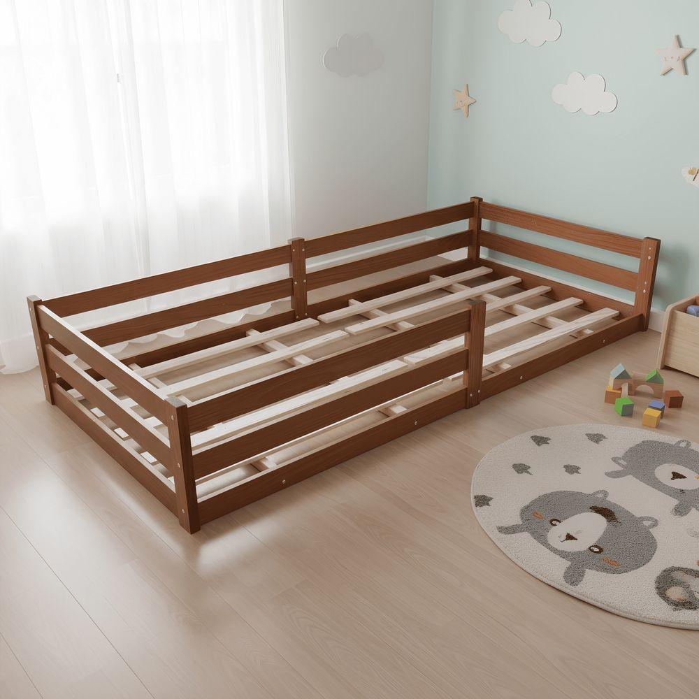 Cama Solteiro Infantil Montessoriana 100% Madeira Com Proteção Lateral Atraente - 2