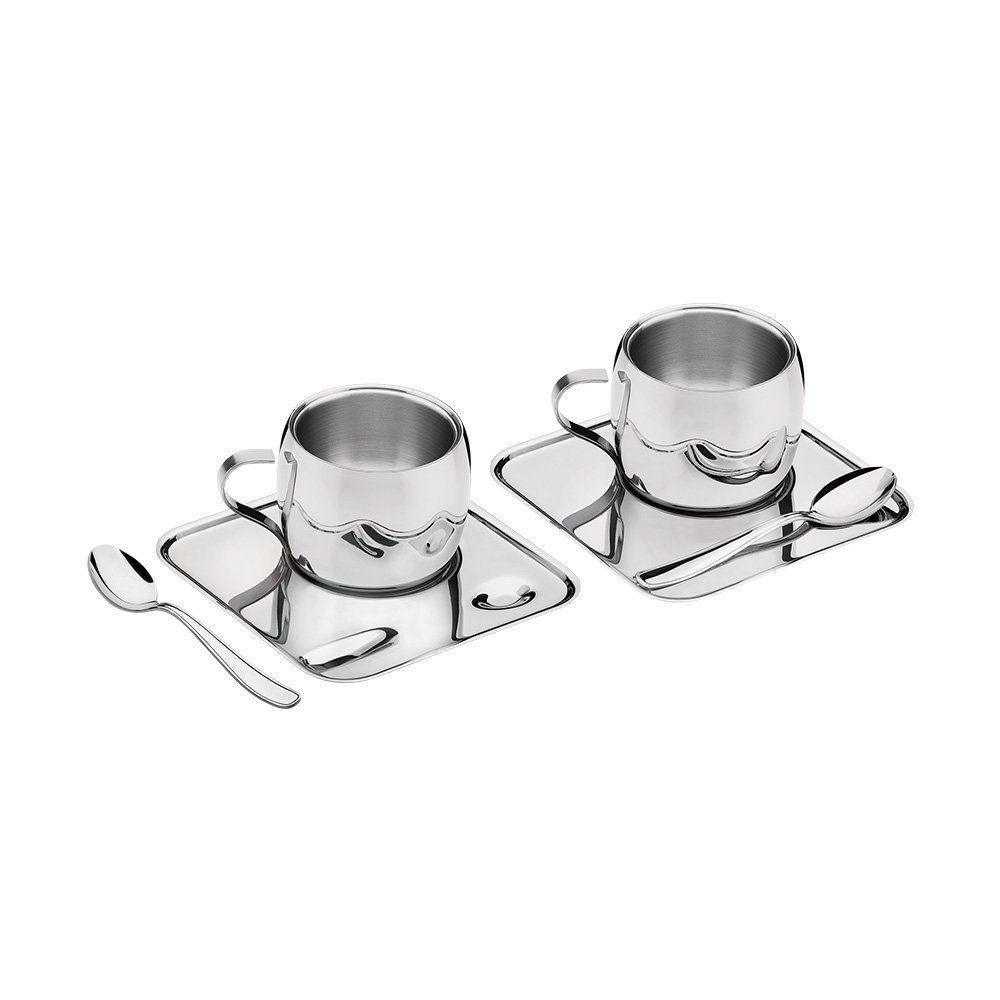 Kit Para Café Com Xícara, Pires Quadrado E Colher Tramontina 64430800 80ml Inox - 1