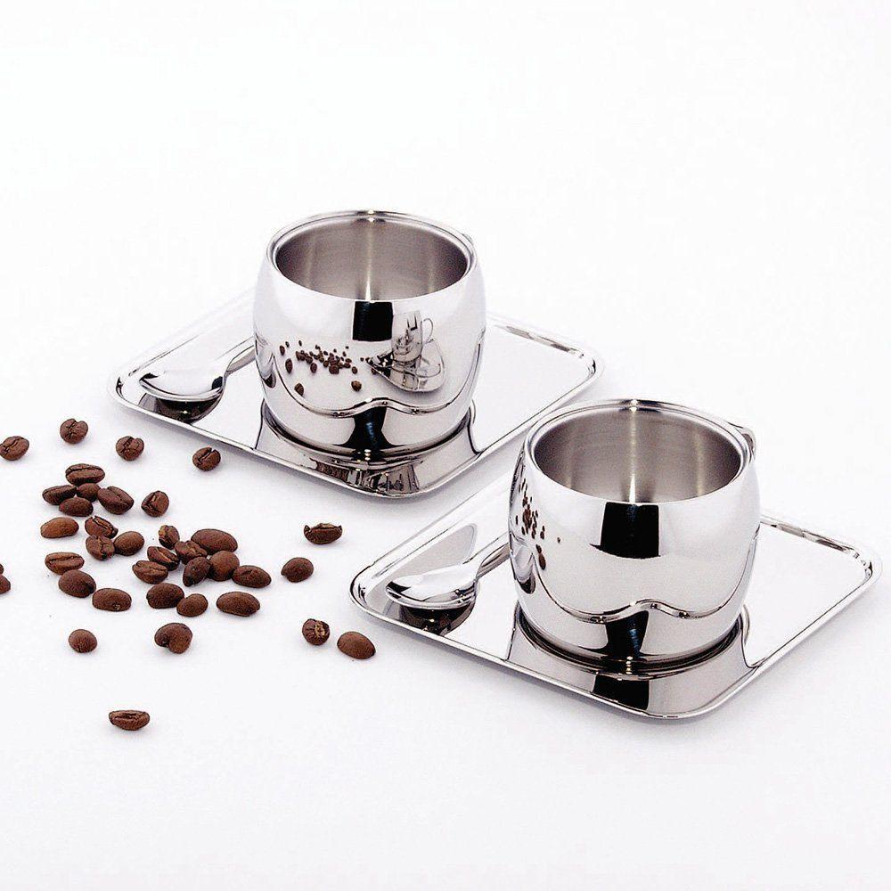 Kit Para Café Com Xícara, Pires Quadrado E Colher Tramontina 64430800 80ml Inox - 2