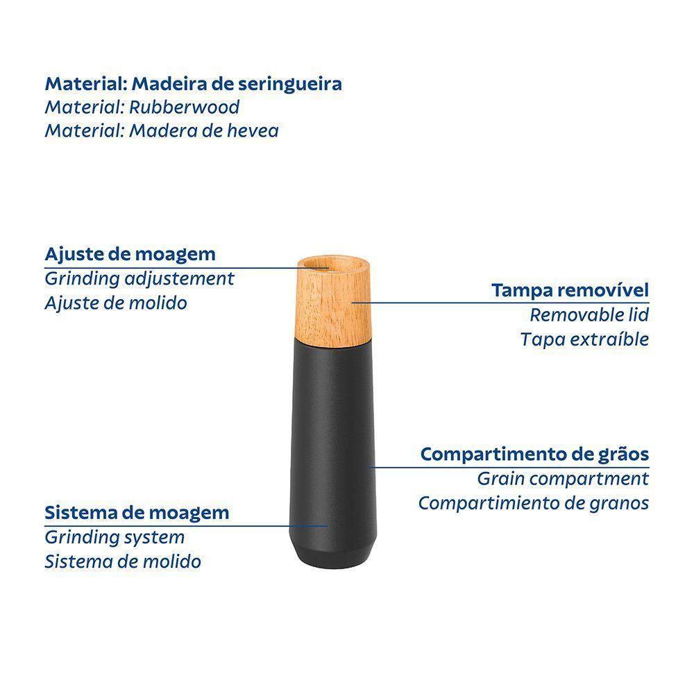 Moedor De Sal E Pimenta Tramontina Realce 61657013 12,7cm Madeira / Preto - 2