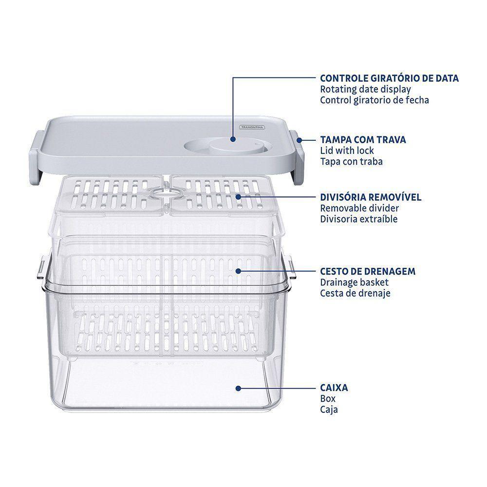 Pote Organizador De Geladeira Tramontina Organizzare 61820280 Com Tampa 2,8l Transparente - 2