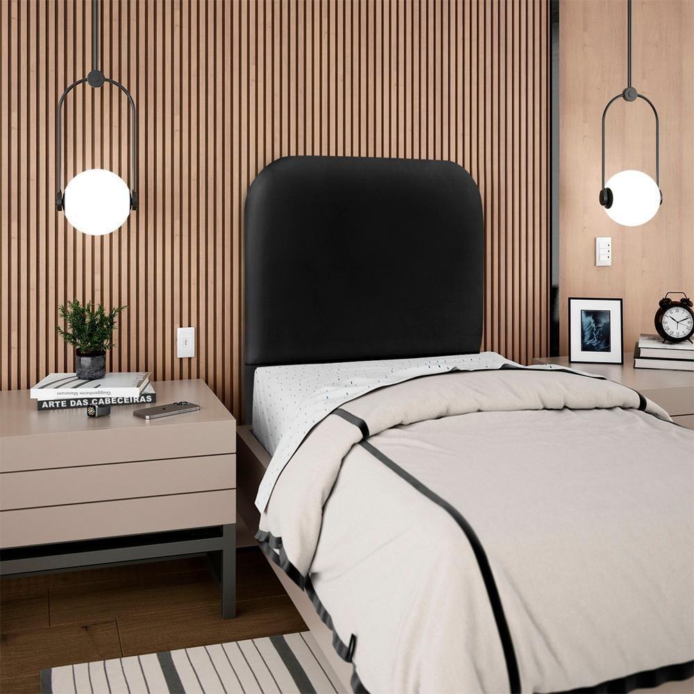Cabeceira Solteiro 90 Cm Com Frame Alana Corino Preto Artte Preto - 8