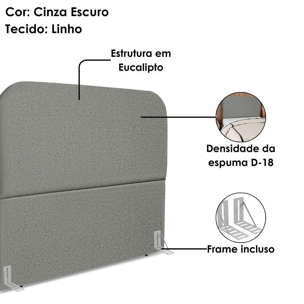Cabeceira Queen 160 Cm Com Frame Alana Linho Cinza Escuro Artte Cinza Escuro - 5