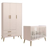 Berço Americano E Guarda Roupa Infantil 3 Portas Isis Rosa Acetinado - Reller - 1