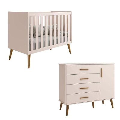 Berço Americano E Cômoda Infantil Com Porta Isis Rosa Acetinado - Reller