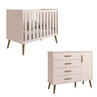 Berço Americano E Cômoda Infantil Com Porta Isis Rosa Acetinado - Reller - 1