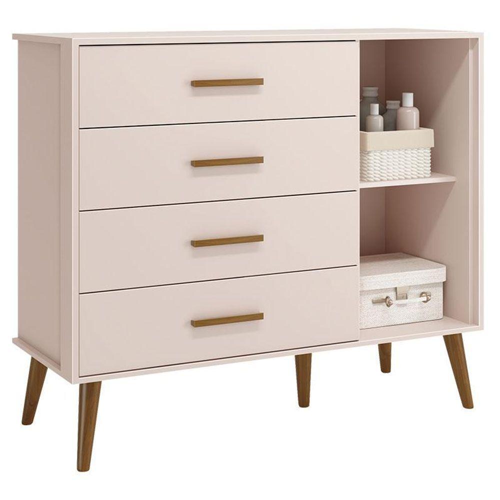 Quarto De Bebê Isis 4 Portas Rosa Acetinado Com Colchão Ortobom - Reller - 6