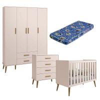 Quarto De Bebê Isis 4 Portas Com Gaveteiro Rosa Acetinado Com Colchão Ortobom - Reller - 1