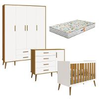 Quarto De Bebê Isis 4 Portas Branco Acetinado Savana Com Colchão Gazin - Reller - 1