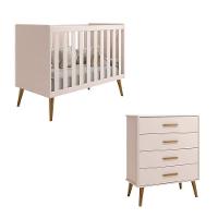 Berço Americano E Cômoda Gaveteiro Infantil Isis Rosa Acetinado - Reller - 1