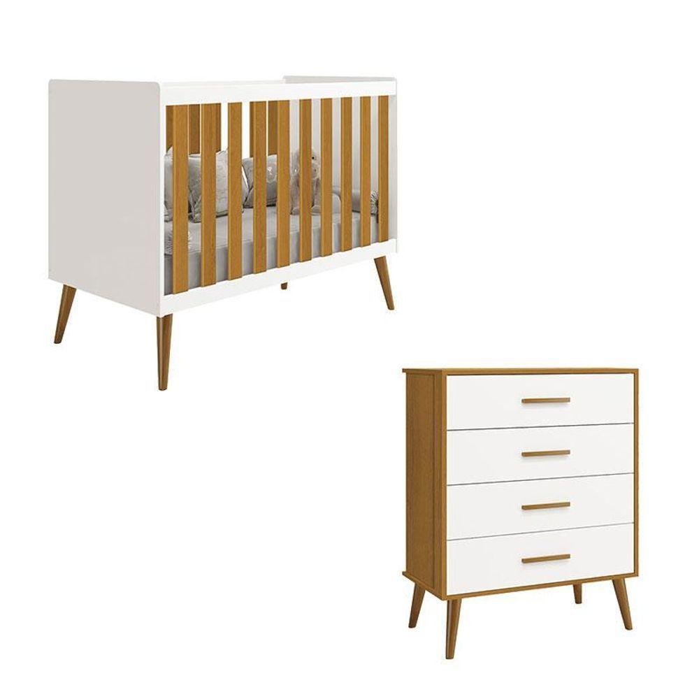 Berço Americano E Cômoda Gaveteiro Infantil Isis Branco Acetinado Savana - Reller - 1