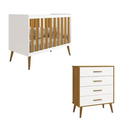 Berço Americano E Cômoda Gaveteiro Infantil Isis Branco Acetinado Savana - Reller