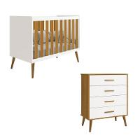 Berço Americano E Cômoda Gaveteiro Infantil Isis Branco Acetinado Savana - Reller - 1