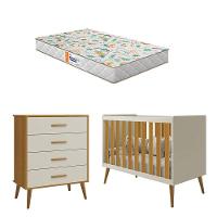 Berço Americano E Cômoda Gaveteiro Infantil Isis Areia Acetinado Savana Com Colchão Gazin - Reller - 1