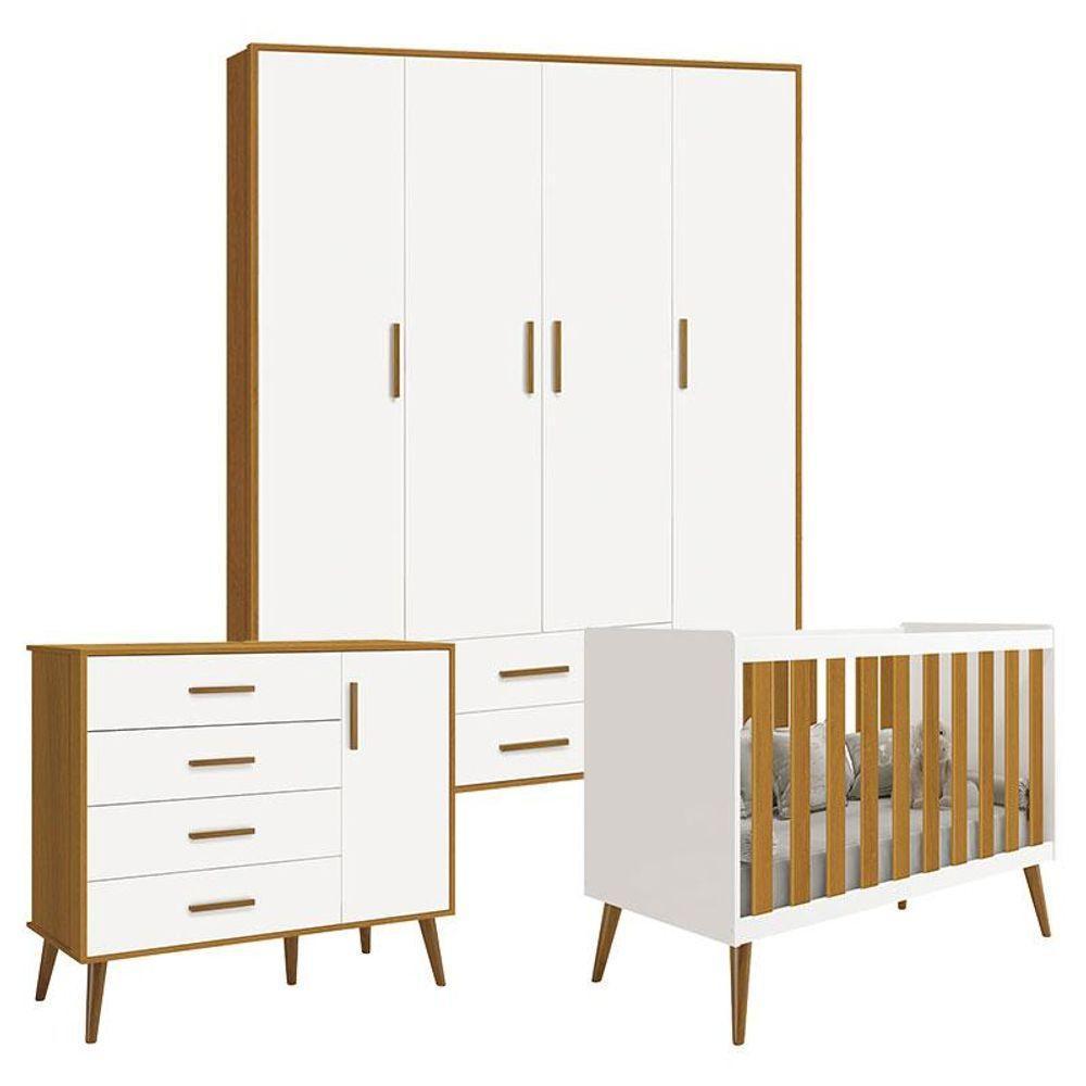 Quarto De Bebê Isis 4 Portas Branco Acetinado Savana - Reller - 1